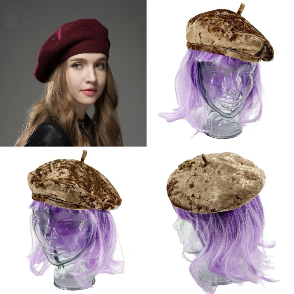 Women’s Gold Velour French Beret Hat Cap NWOT